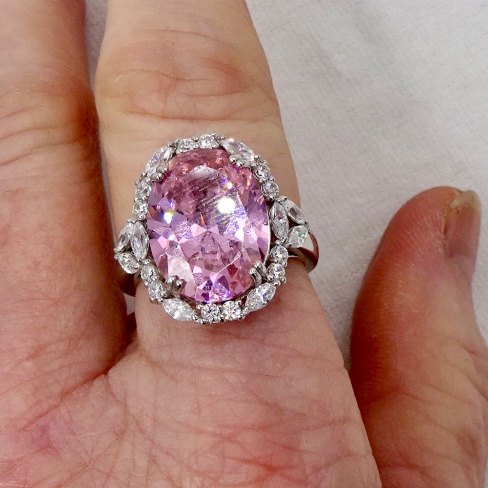 BELLA LUCE PINK CZ STERLING SILVER RING - Picture 6 of 10